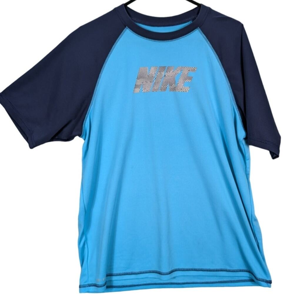 Nike shirt Mens Extra Large Blue Navy Color Block Dri Fit Workout Sports Active